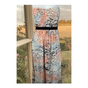 BCBG Maxazria Floral Maxi Strapless Dress High Waist Wedding Size 8 Cottagecore